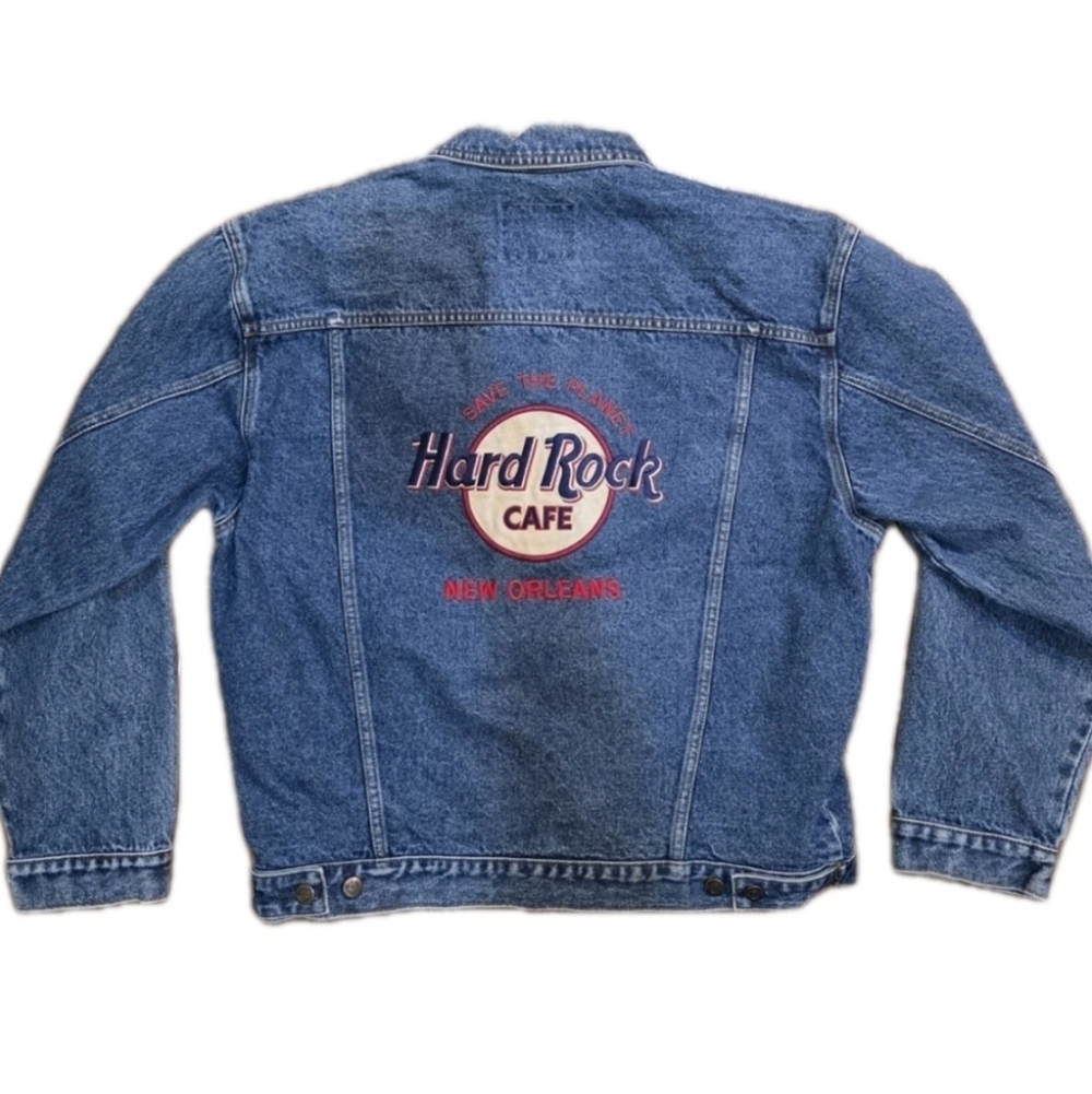 Vintage 90s Hard Rock Cafe New Orleans Denim Jacket Adults Size Large Y2K Grunge - Picture 1 of 5